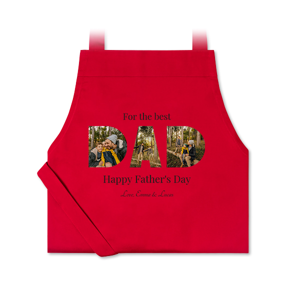 Personalised red apron with photo and text