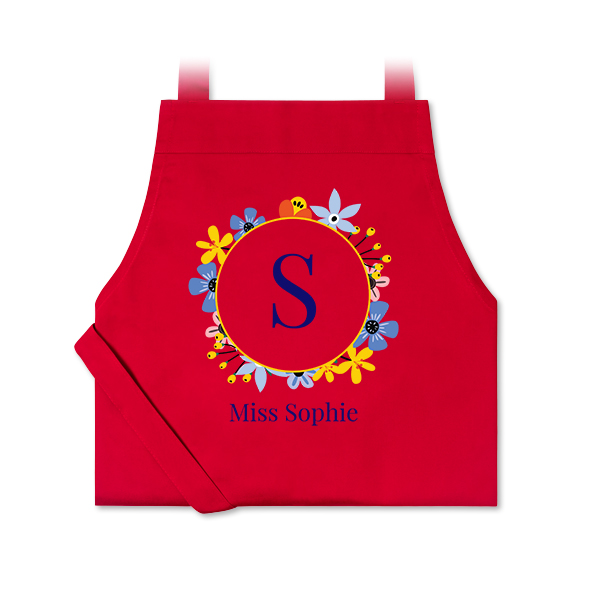 Personalised red apron with photo and text