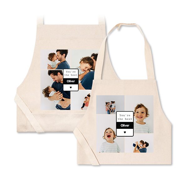 Personalised natural beige aprons for parent and child