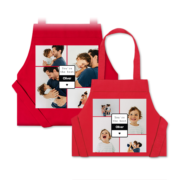 Personalised white aprons for parent and child