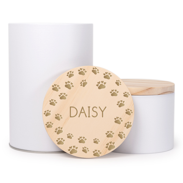 Tin jar wooden lid engraved large (set of 2) Tin jar wooden lid engraved large (set of 2)