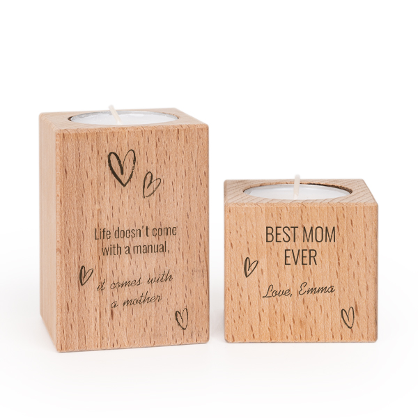 Houten Kaarshouders - Set van 2 Houten Kaarshouders - Set van 2