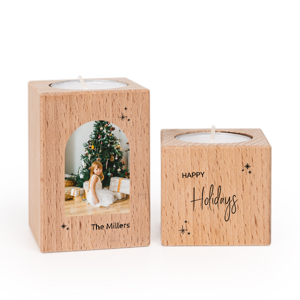 Houten kaarshouder met full colour print - Set van 2