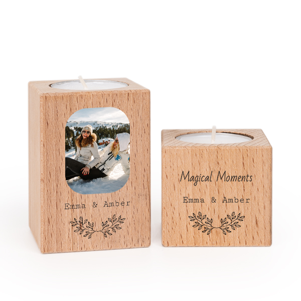 Bougeoir en bois avec photo (lot de 2) Bougeoir en bois avec photo (lot de 2)
