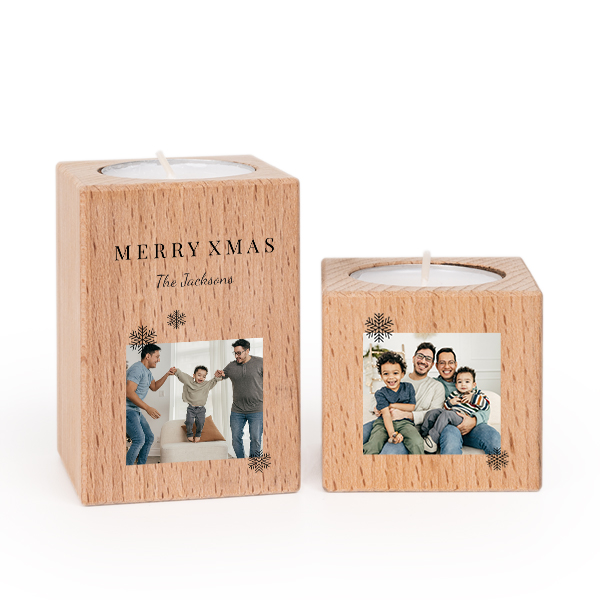 Houten kaarshouder met full colour print - Set van 2