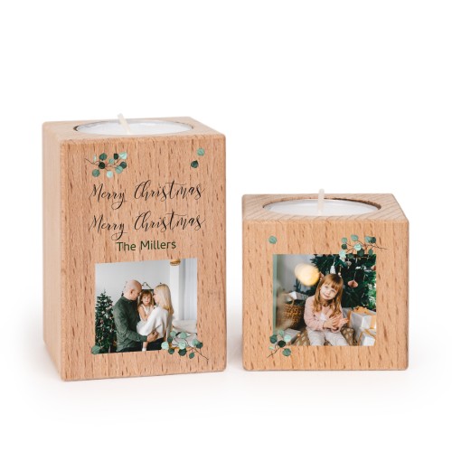 Wooden Tealight Candle Holders with Full Colour Print - set of 2