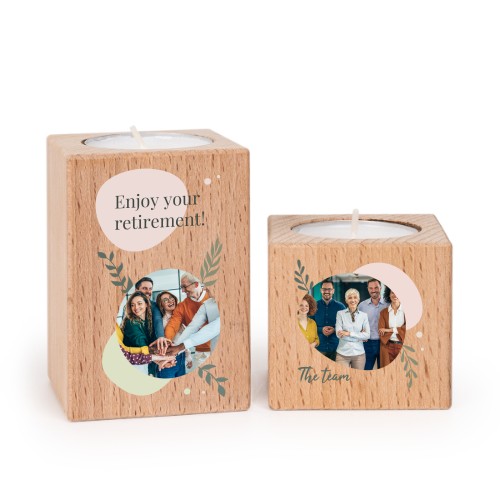 Wooden Tealight Candle Holders with Full Colour Print - set of 2