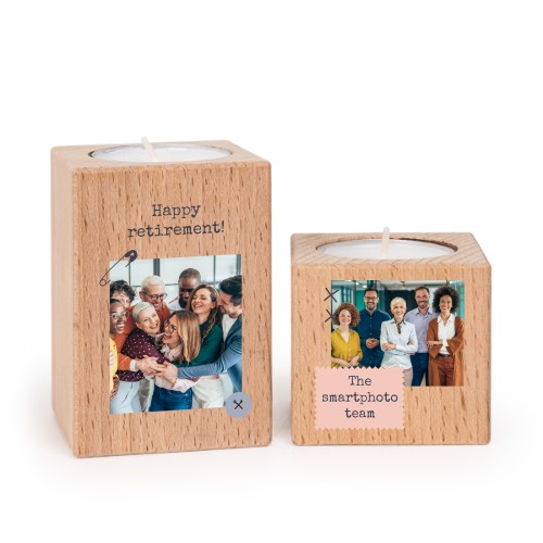 Wooden Tealight Candle Holders with Full Colour Print - set of 2