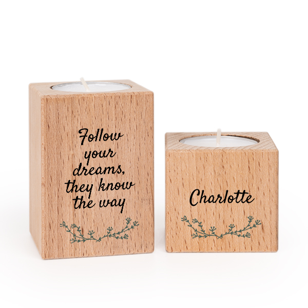 Wooden Tealight Candle Holders with Full Colour Print - set of 2