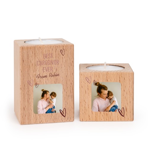 Bougeoir en bois avec photo (lot de 2)