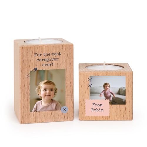 Wooden Tealight Candle Holders with Full Colour Print - set of 2