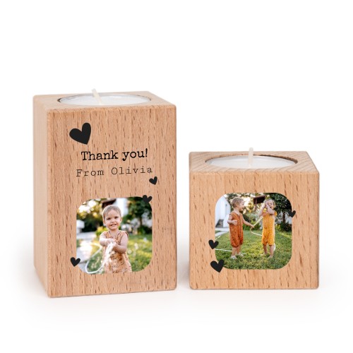 Bougeoir en bois avec photo (lot de 2)