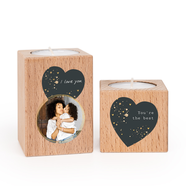 Bougeoir en bois avec photo (lot de 2) Bougeoir en bois avec photo (lot de 2)