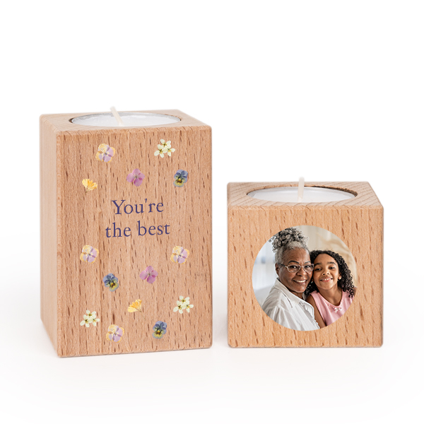 Wooden Tealight Candle Holders with Full Colour Print - set of 2