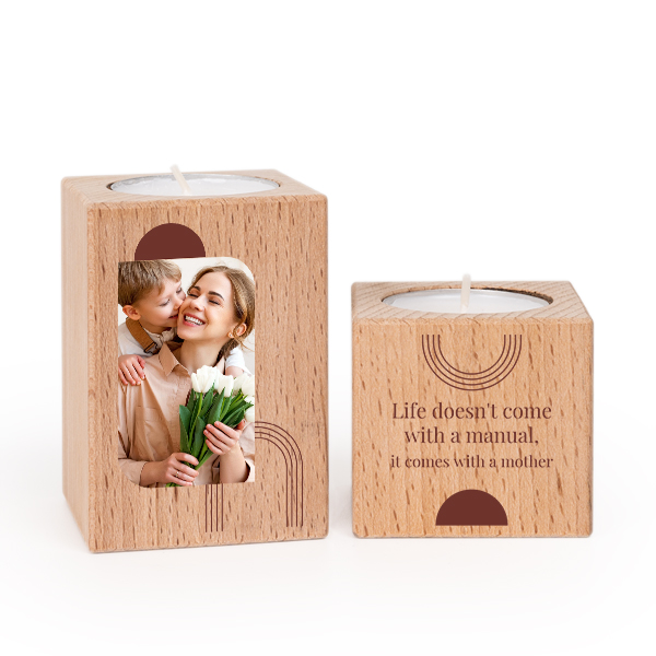 Wooden Tealight Candle Holders with Full Colour Print - set of 2