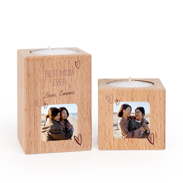 Wooden Tealight Candle Holders with Full Colour Print - set of 2