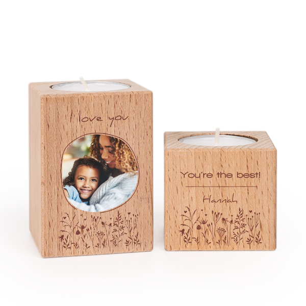 Wooden Tealight Candle Holders with Full Colour Print - set of 2