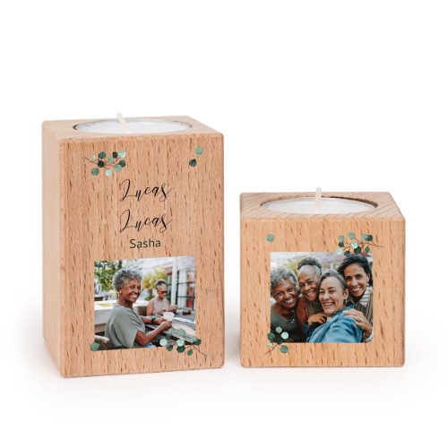 Wooden Tealight Candle Holders with Full Colour Print - set of 2