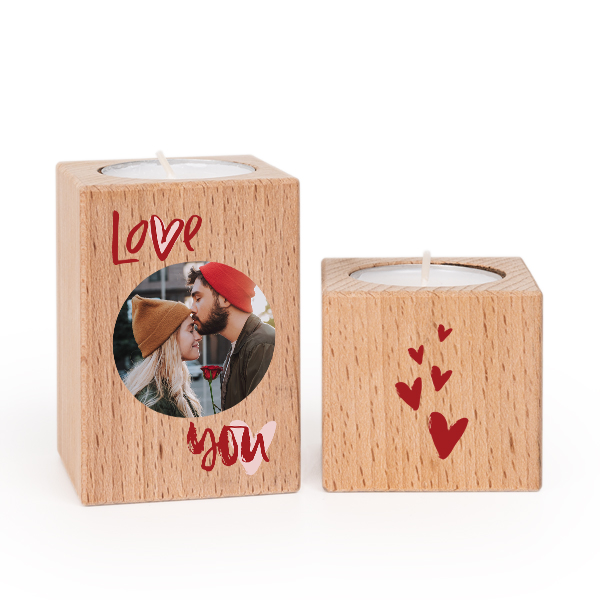 Wooden Tealight Candle Holders with Full Colour Print - set of 2