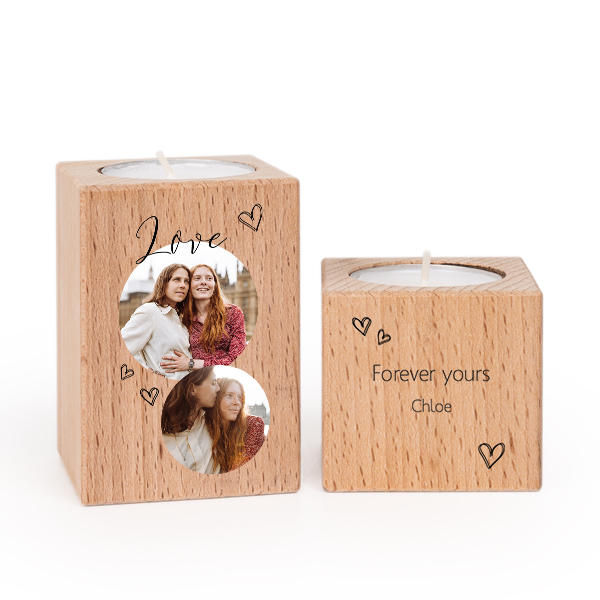 Wooden Tealight Candle Holders with Full Colour Print - set of 2