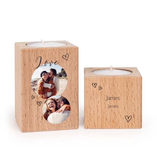 Set Teelichthalter personalisiert aus Holz - 2 Stk.