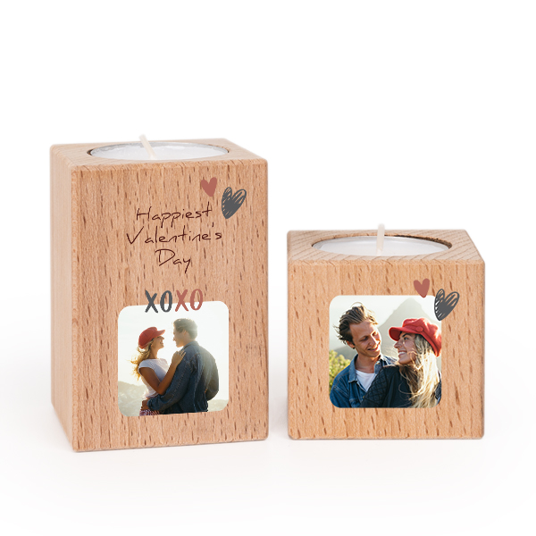 Wooden Tealight Candle Holders with Full Colour Print - set of 2