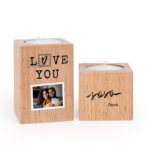 Wooden Tealight Candle Holders with Full Colour Print - set of 2