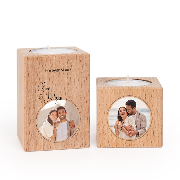 Set Teelichthalter personalisiert aus Holz - 2 Stk.