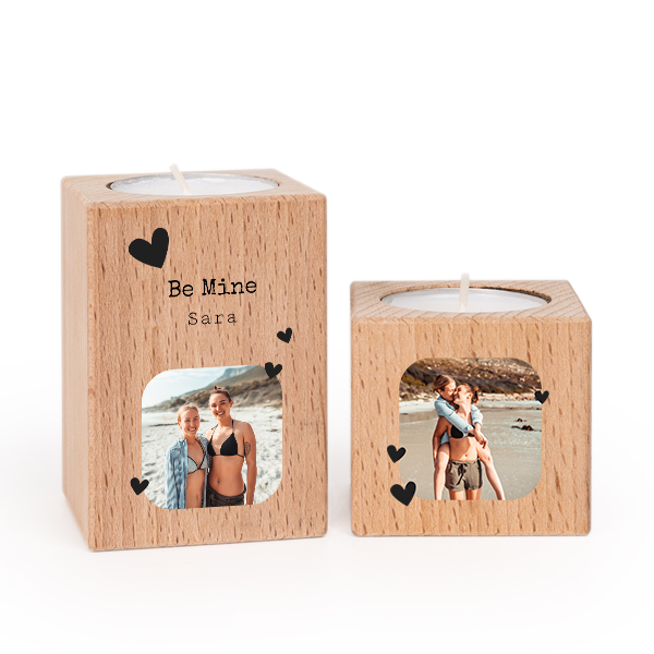 Wooden Tealight Candle Holders with Full Colour Print - set of 2