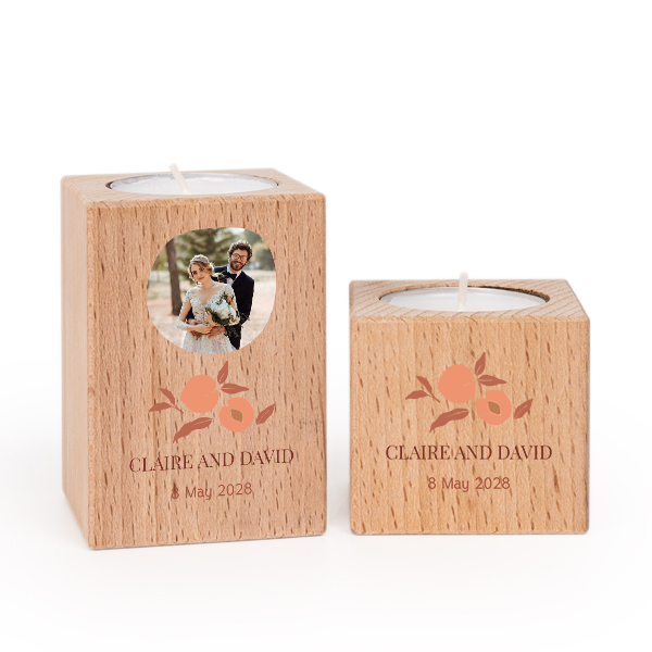 Wooden Tealight Candle Holders with Full Colour Print - set of 2