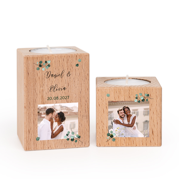 Wooden Tealight Candle Holders with Full Colour Print - set of 2