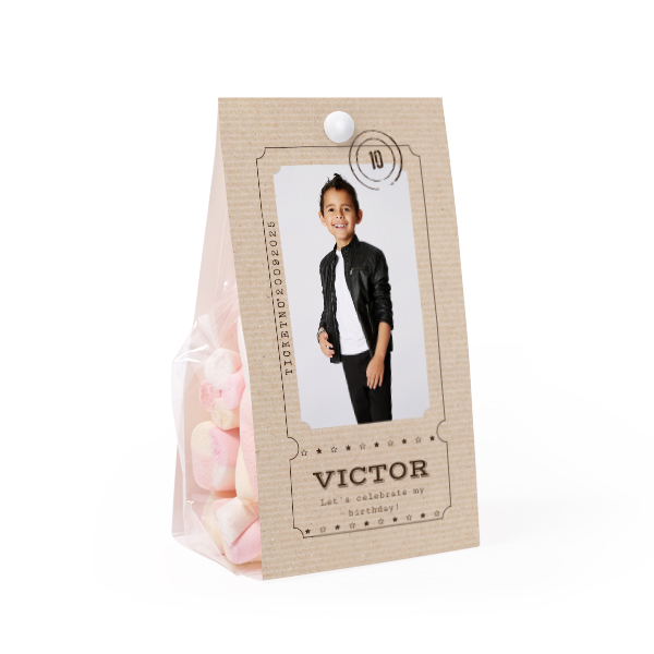 Candy bag with photo-wrapping and split pin - set of 12