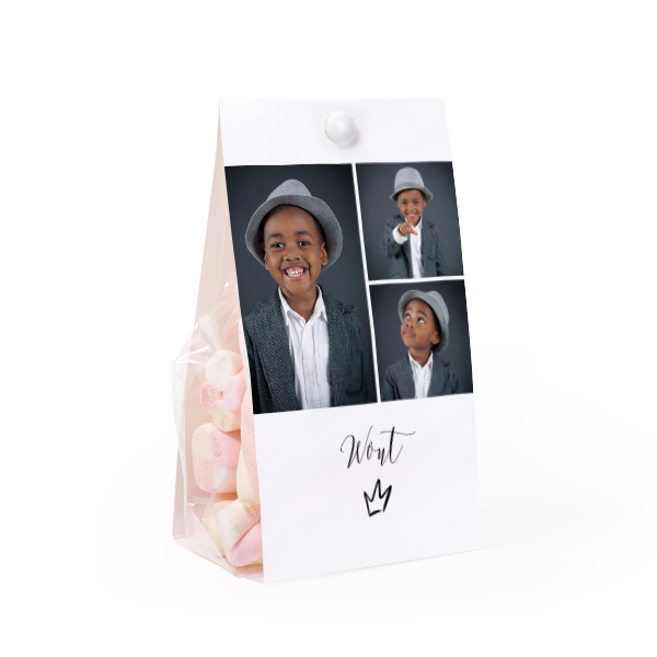 Candy bag with photo-wrapping and split pin - set of 12