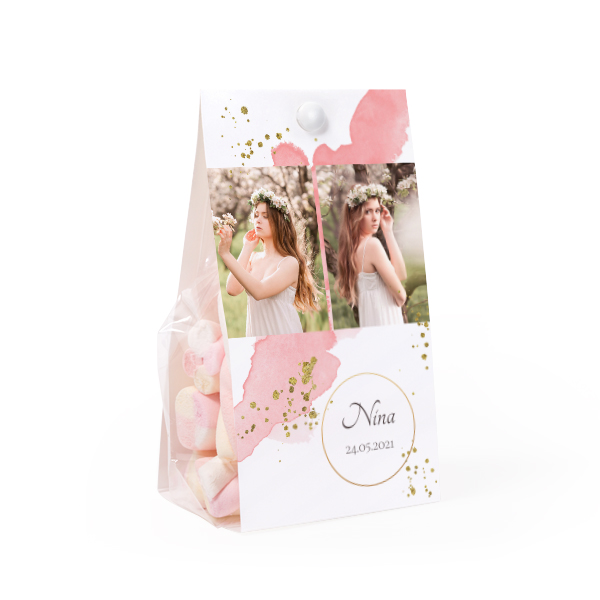 Candy bag with photo-wrapping and split pin - set of 12