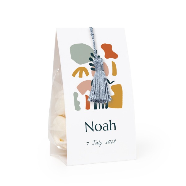 Candy bag with photo-wrapping and silver blue tassel - set of 12