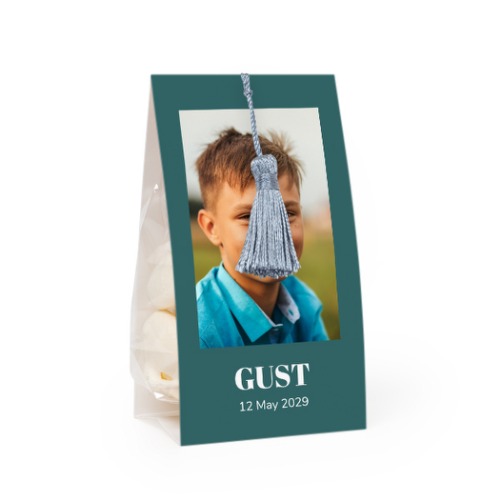 Candy bag with photo-wrapping and silver blue tassel - set of 12