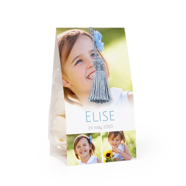 Ballotins à bonbons avec pampille bleu argenté - lot de 12