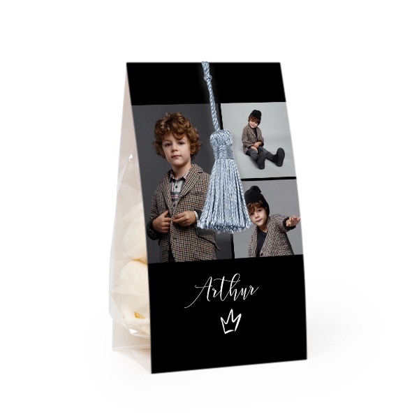 Snoepzakwikkel met zilverblauwe franje - Set van 12 Snoepzakwikkel met zilverblauwe franje - Set van 12