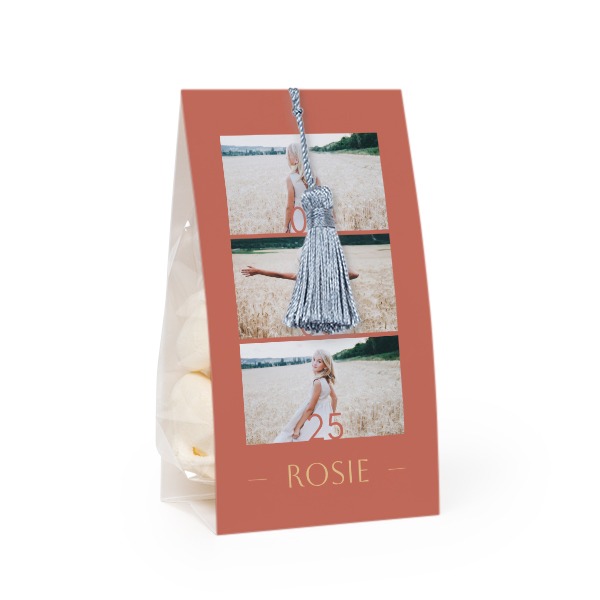 Candy bag with photo-wrapping and silver blue tassel - set of 12