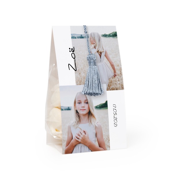 Candy bag with photo-wrapping and silver blue tassel - set of 12 Candy bag with photo-wrapping and silver blue tassel - set of 12