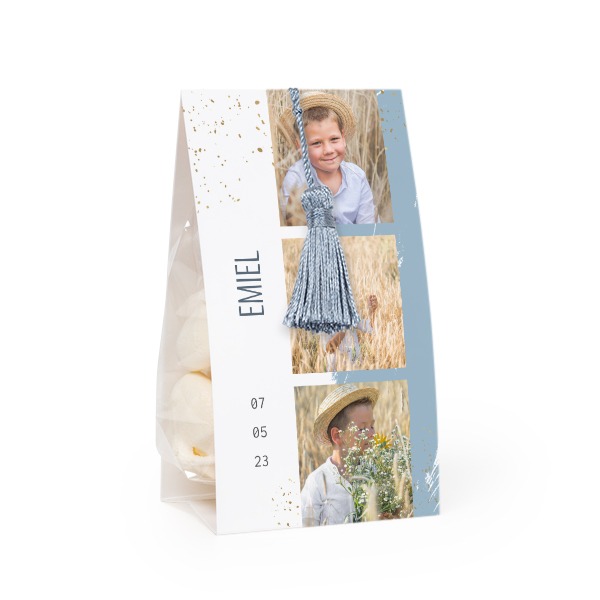 Candy bag with photo-wrapping and silver blue tassel - set of 12 Candy bag with photo-wrapping and silver blue tassel - set of 12