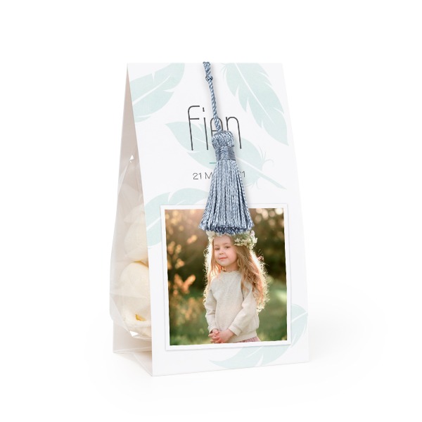 Godtepose med fotoomslag og sølvblå dusk - 12 stk