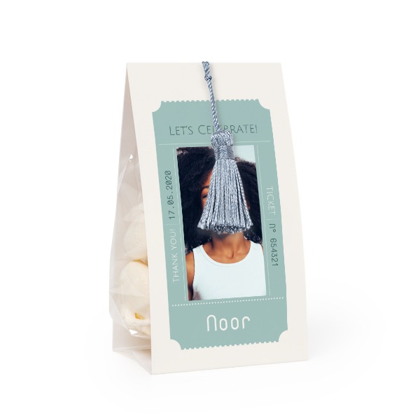 Godtepose med fotoomslag og sølvblå dusk - 12 stk Godtepose med fotoomslag og sølvblå dusk - 12 stk