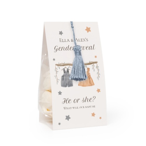 Candy bag with photo-wrapping and silver blue tassel - set of 12