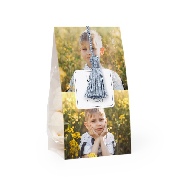 Snoepzakwikkel met zilverblauwe franje - Set van 12