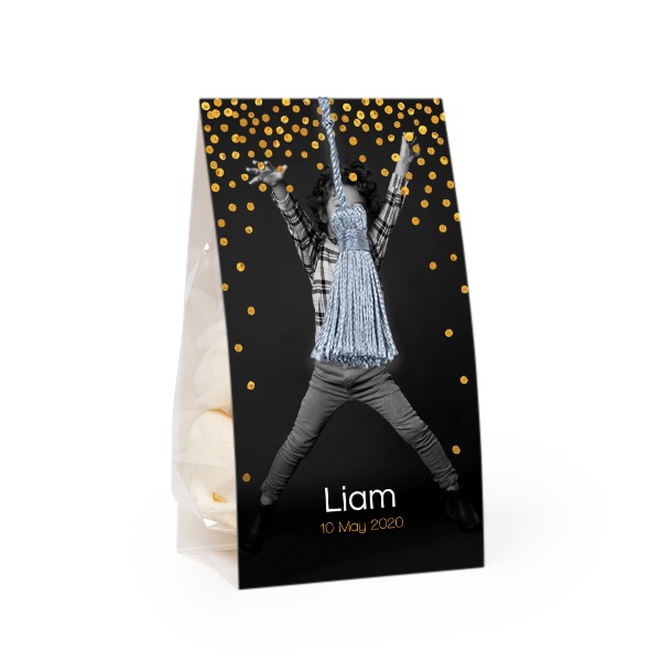 Candy bag with photo-wrapping and silver blue tassel - set of 12