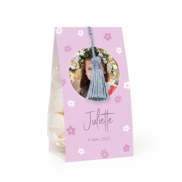 Candy bag with photo-wrapping and silver blue tassel - set of 12