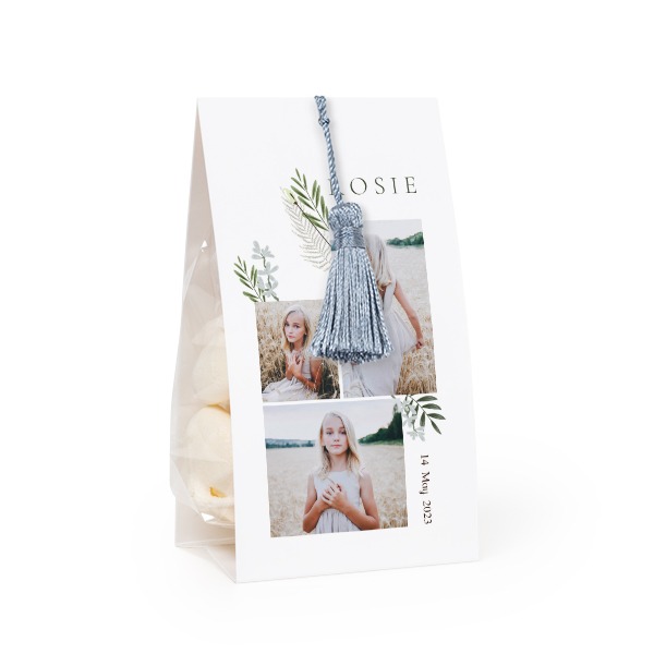 Candy bag with photo-wrapping and silver blue tassel - set of 12 Candy bag with photo-wrapping and silver blue tassel - set of 12