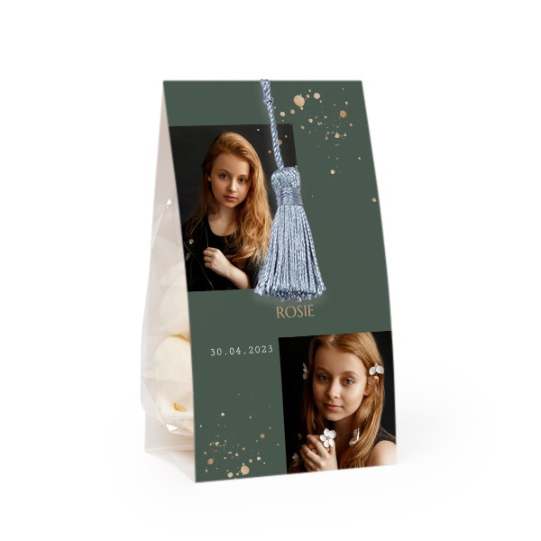 Candy bag with photo-wrapping and silver blue tassel - set of 12