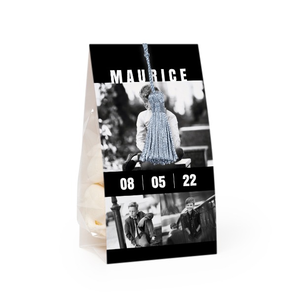 Godispåse med fotoomslag och silverblå tofs - 12 st